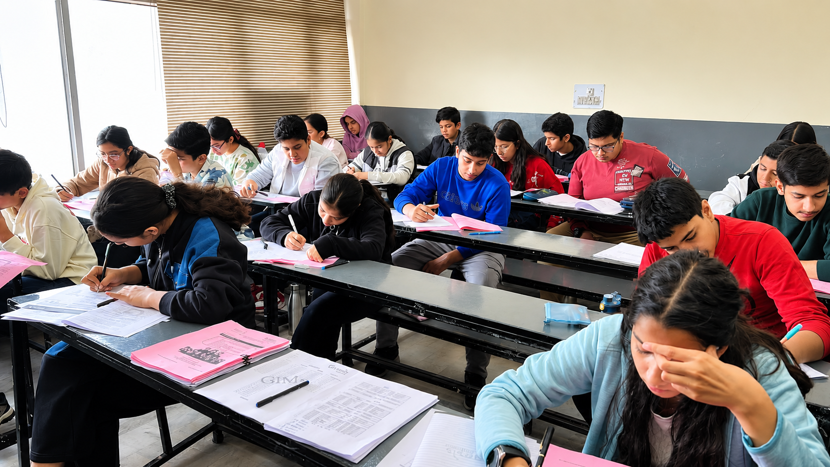 Students writing an examination in a Genesis classroom